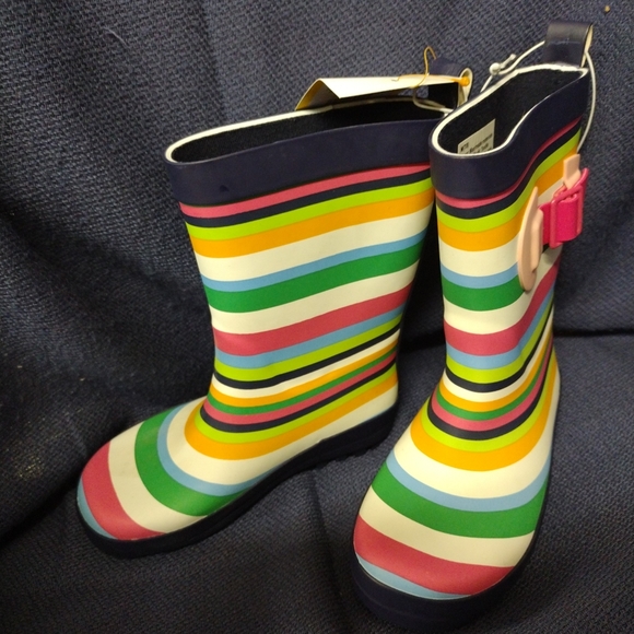 Toddler Girls Sun Squad Rain Rubber Boots Sz Medium 7/8 Striped NEW - Picture 3 of 6